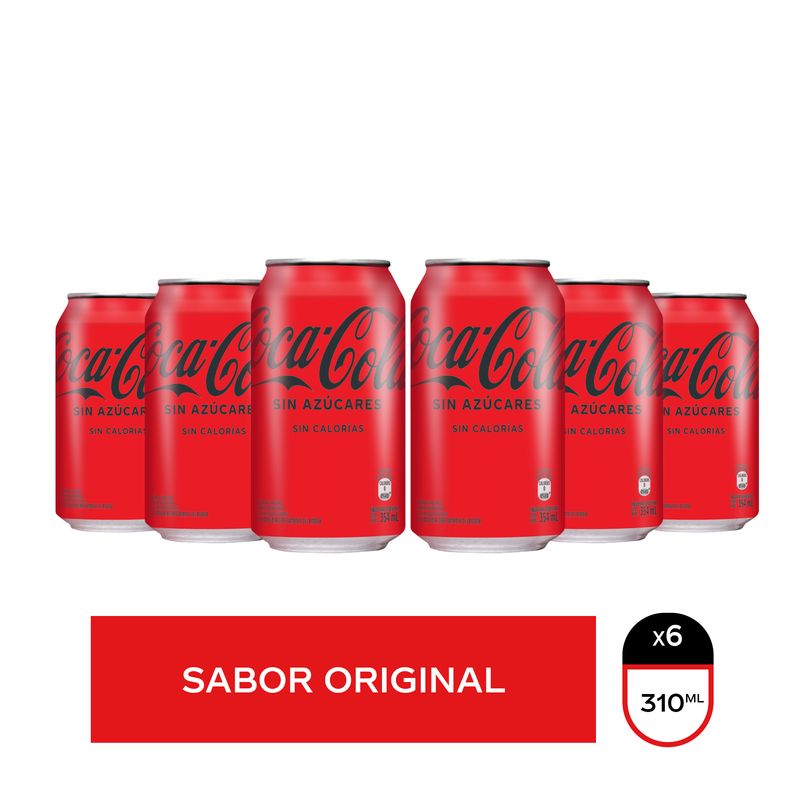 Pack Coca-Cola sin azúcar lata descartable 354 ml x 6