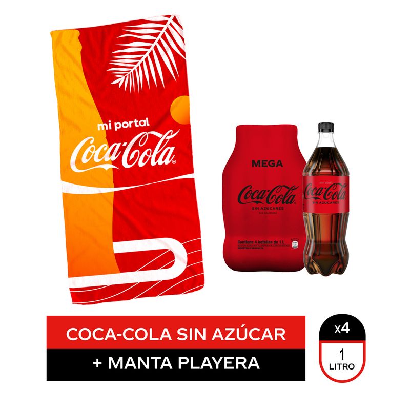 Combo Pack Coca-Cola sin azúcar descartable 1 L X 4 + Manta Playera Bot. Naranja