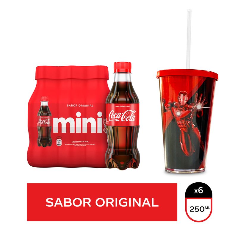 Combo-Mini-Pack-Coca-Cola-sabor-original-250-ml-x-6---1-vaso-Iron-Man