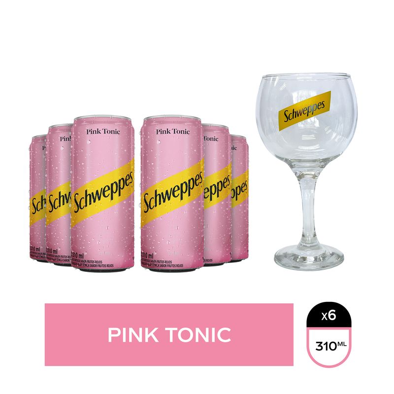 Combo Pack Schweppes Pink Tónic Lata 310 ml x 6 + Copa Schweppes