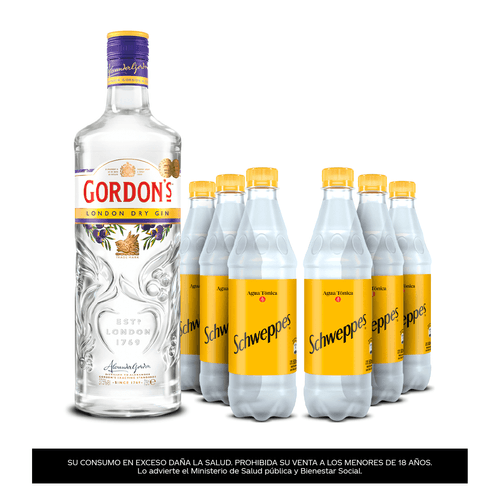 Combo Schweppes tónica 500 mL x6 + Gin Gordon's 750 mL