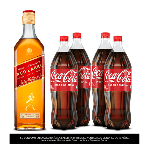 Combo Johnnie Walker Red Label 1 L + Pack Coca-Cola sabor original 1.5 L x4