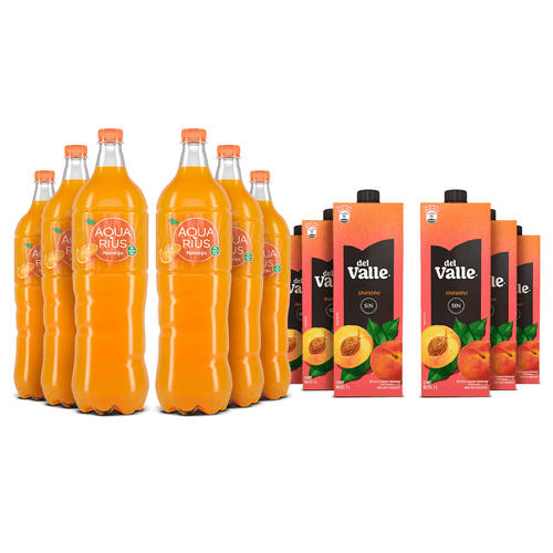 Pack del valle durazno 1L x6 + Pack Aquarius Naranja 1.5L x4