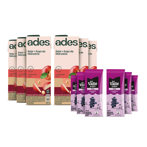Pack Ades manzana 1Lx8 1+ Pack Del Valle Kapo uva 200ml x6