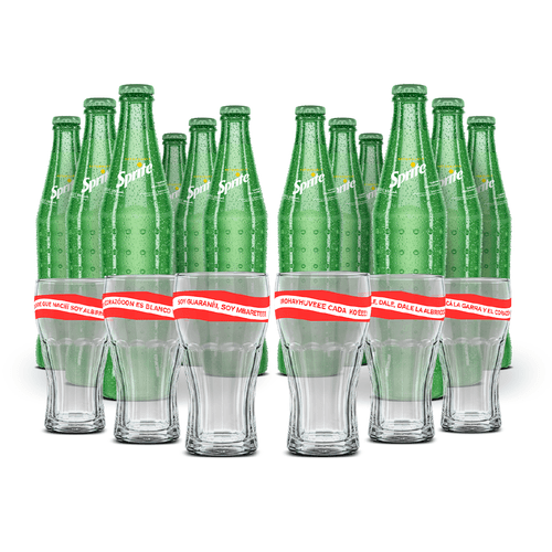 Caja Sprite lima limón retornable 350 ml x24 (Con envase) + Vasos Canción x6