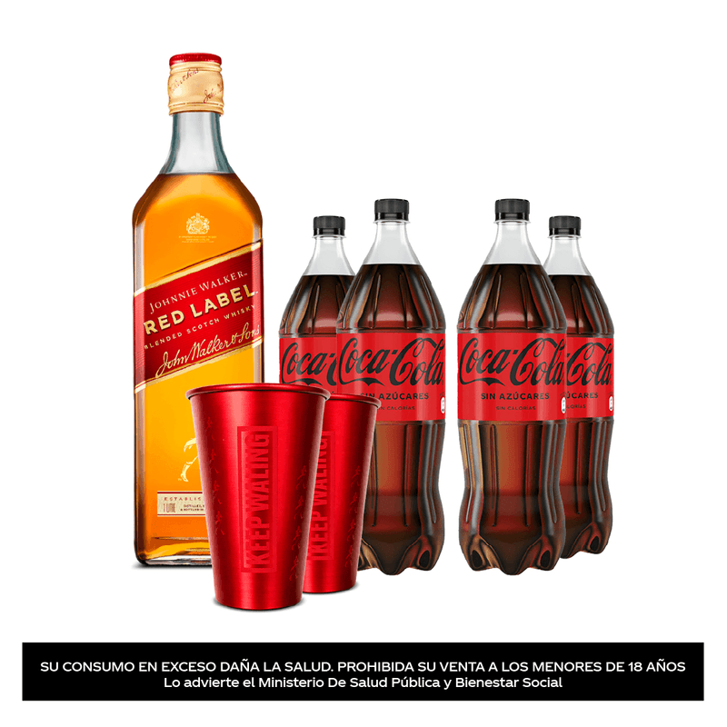 1 Johnnie Walker Red Label 1L + 2 Vasos Johnnie Walker
