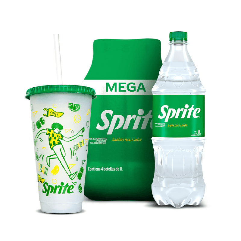 Combo Pack Sprite lima limón 1L x4 + 1 vaso Cool Sprite